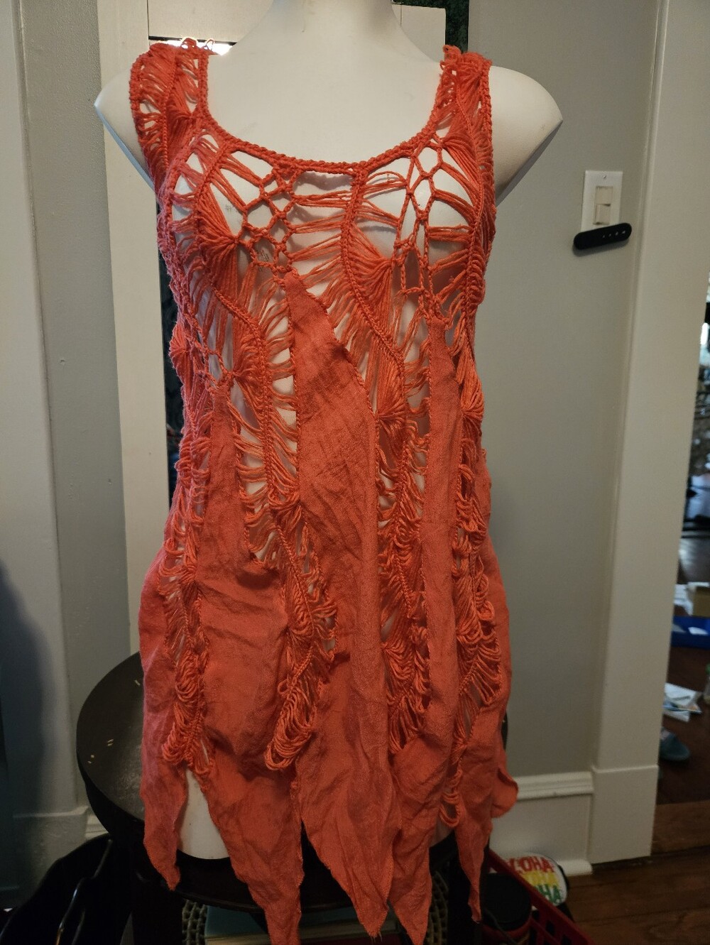 Small * SWIM COVER UP *Crochet Lightweight Pink/Orange